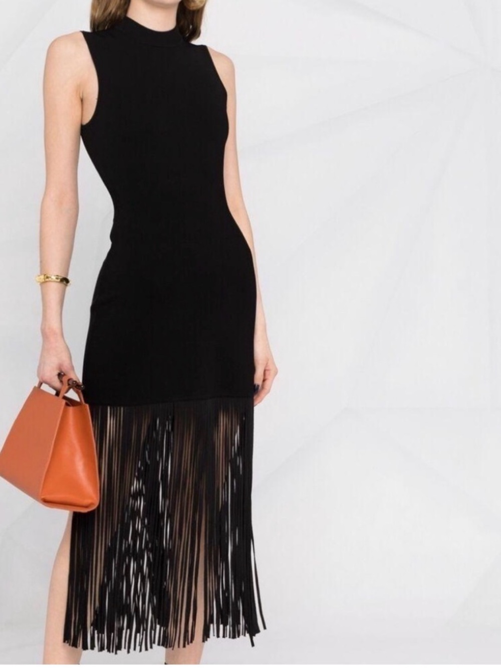 Sandro Black Sleeveless Fringe Midi Dress